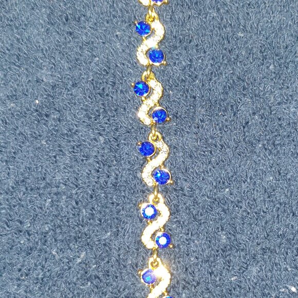 Beautiful Dark Blue Crystal White CZ Yellow Gold Tone Bracelet - Picture 9 of 11